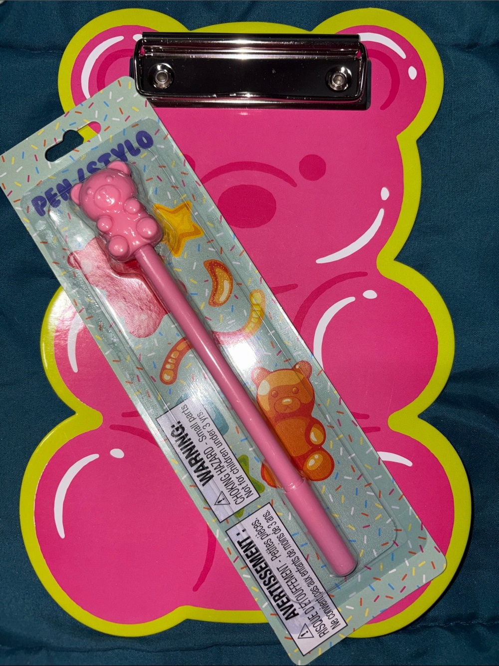 Pink Gummy Bear Gel Pen & Clipboard